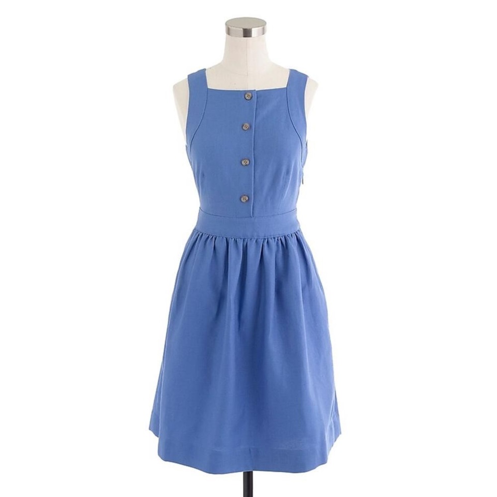 J Crew Button Front Dress in Linen Dark Hydrangea